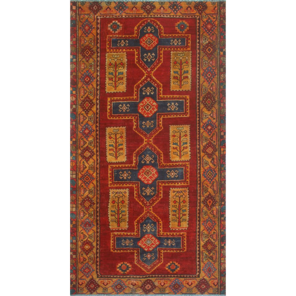 Fine Vintage Distressed Francisc Red/Navy Rug - 4'9" x 9'2"