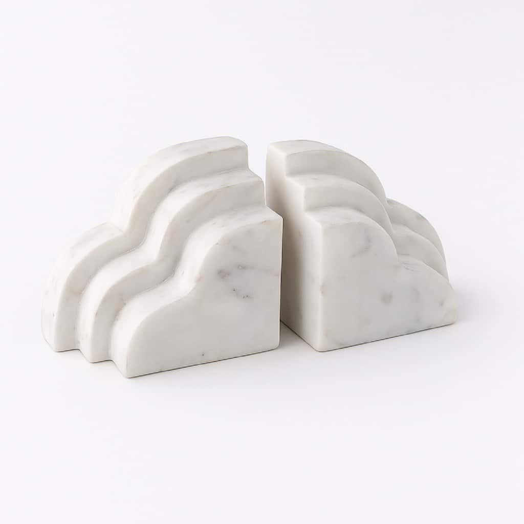 Solid Marble Bookends - 8" - White - Set of 2