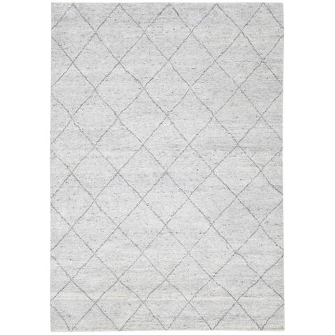 One of a Kind Hand-Knotted Modern & Contemporary 6' x 9' Diamond Wool Ivory Rug - 6'3"x9'0"