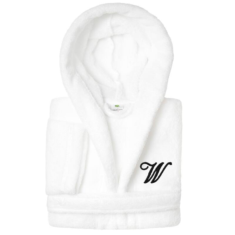 Sweet Kids 100% Polyester SUPER PLUSH Double Brushed Hooded Bathrobe with Black Script Monogram - Medium - W