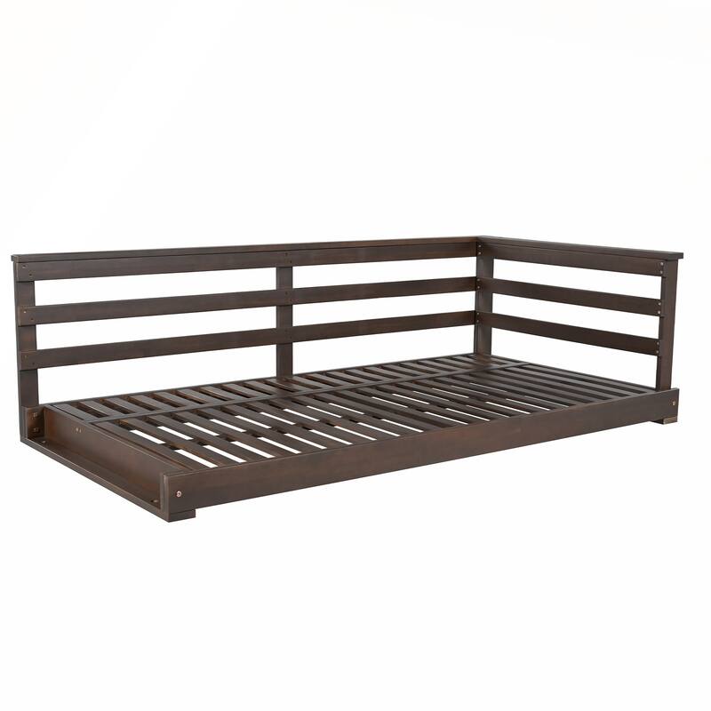 Country Patio Wooden Twin Size Swing Daybed with 4pcs 96-inch Hemp Ropes for Backyard and Garden