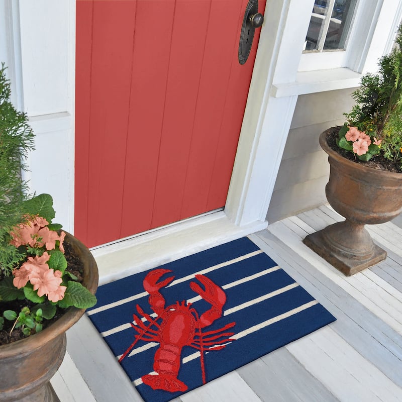Liora Manne Frontporch Lobster on Stripes Indoor/Outdoor Rug - 1'8" x 2'6"