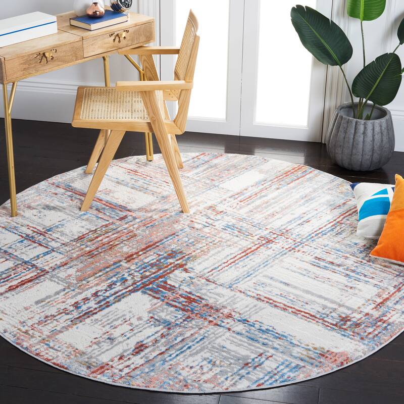SAFAVIEH Shivan Cristele Modern Abstract Rug - 6'7" Round - Ivory/Rust
