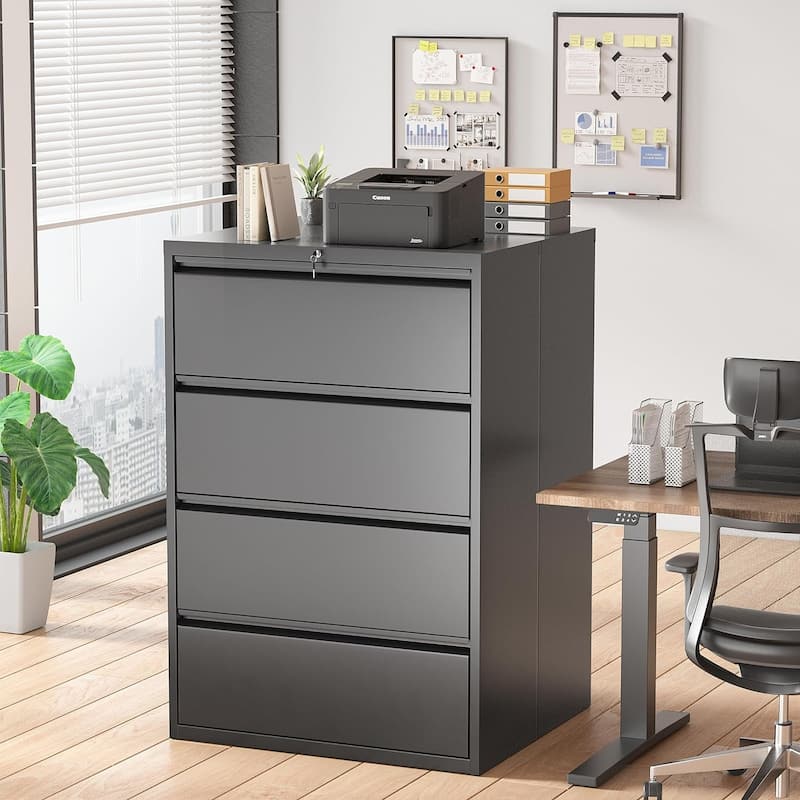 36"W 4 Drawer Large Deep Locking Metal Lateral File Cabinet