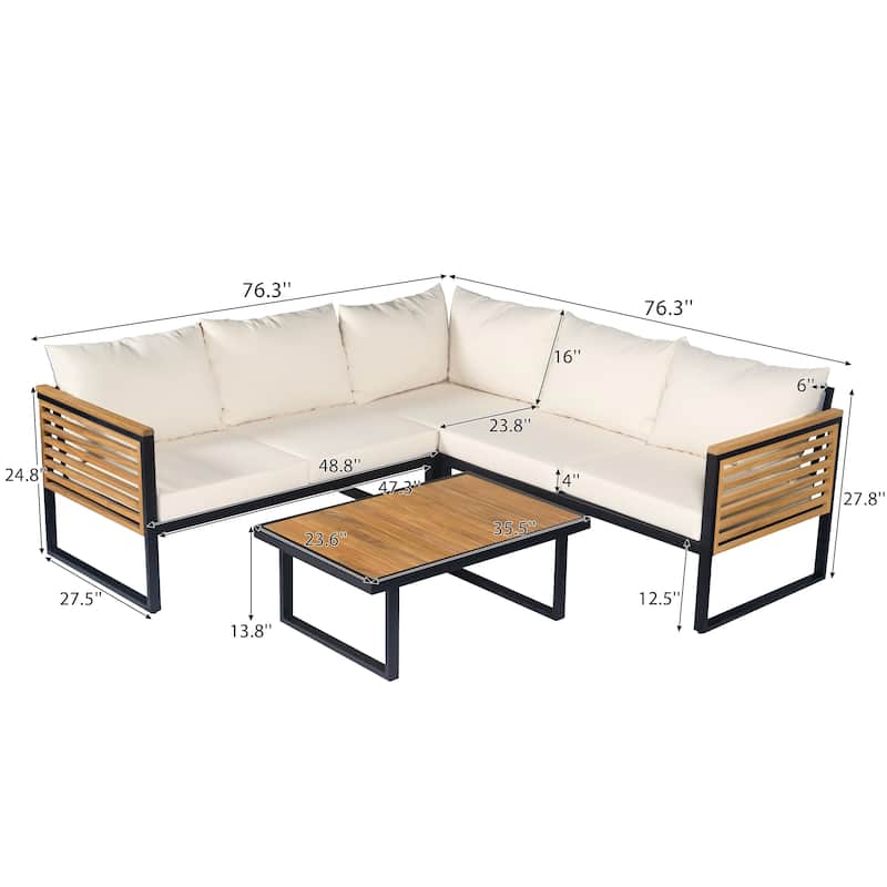 Christopher Knight Home - Adrian Outdoor 4-Piece Acacia Wood and Metal Patio Sectional Sofa Corner Set