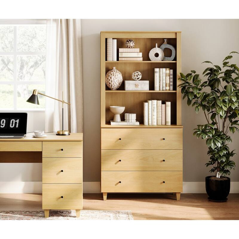 Modern 71" Tall Bookcase with Drawers & Open Shelves for Home Office