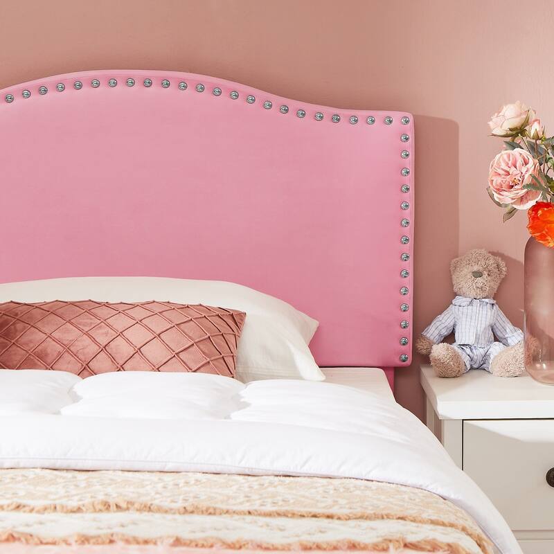 VECELO, Upholstered Platform Bed Frame with Adjustable Headboard, Twin/Full/Queen Size Beds, Pink
