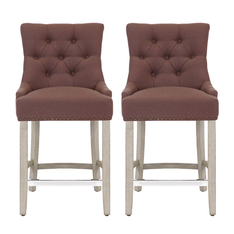 Carter 24" Linen Fabric Tufted Upholstered Counter Stool (Set of 2) - N/A