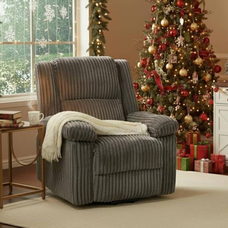Corduroy Manual Recliner Sofa for Living Room, Bedroom, Home Theater - Grey