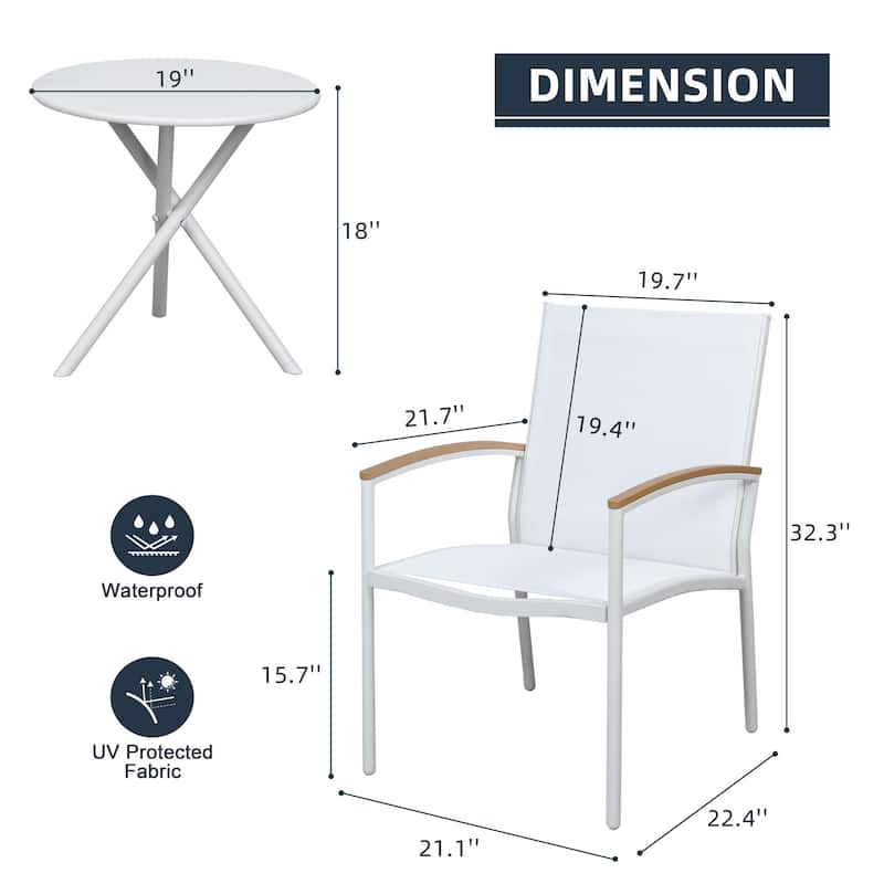 3-Piece Outdoor Bistro Set with Textilene Fabric – All-Weather Patio Conversation Set for Garden, Balcony & Poolside - N/A