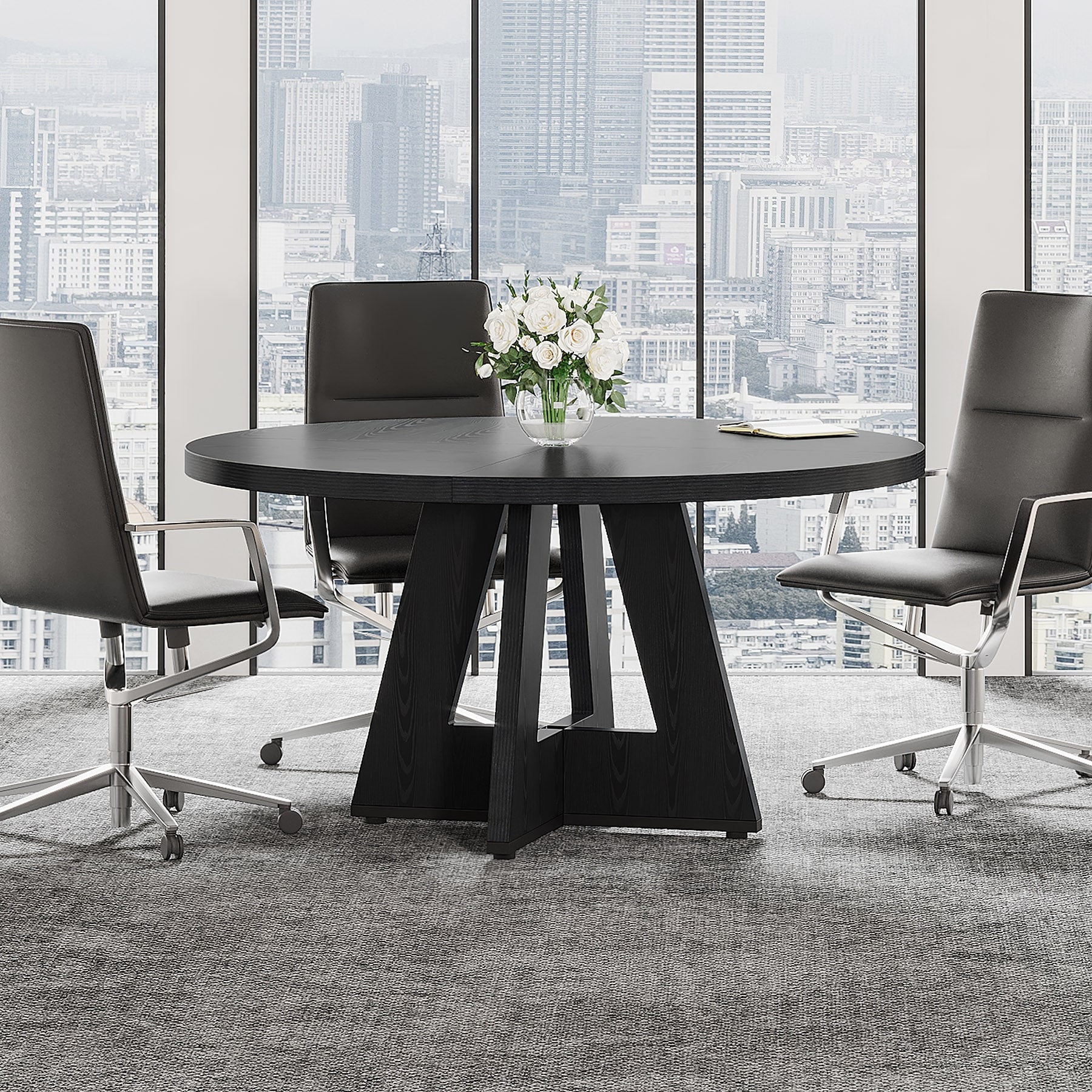 MDF Tabletop Metal Base Tribesigns 47-Inch Round Conference Table ...