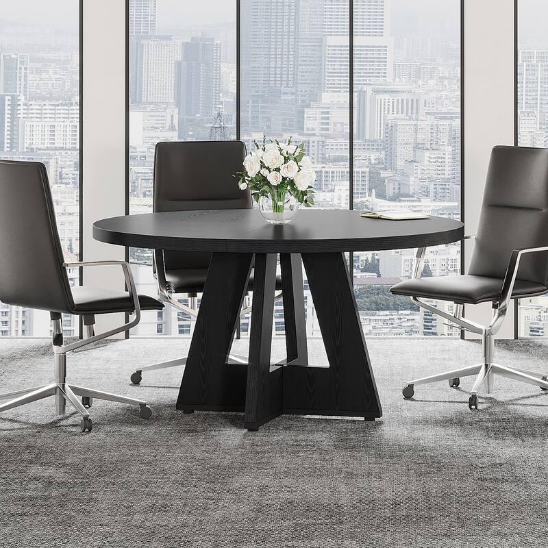 47-inch Round Conference Table for 4-6 People, Wooden Meeting Room Table
