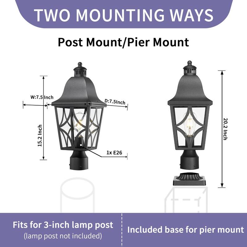 Outdoor Post Light Fixture - Waterproof Aluminum & Glass Lamp for Patio, Garden, Deck, Fence, or Pathway (1 Pack)