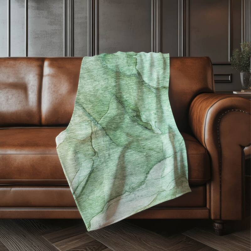Premium Machine Washable Abstract Modern Sherpa Throw Blanket - Green - 4'2" x 5'10"