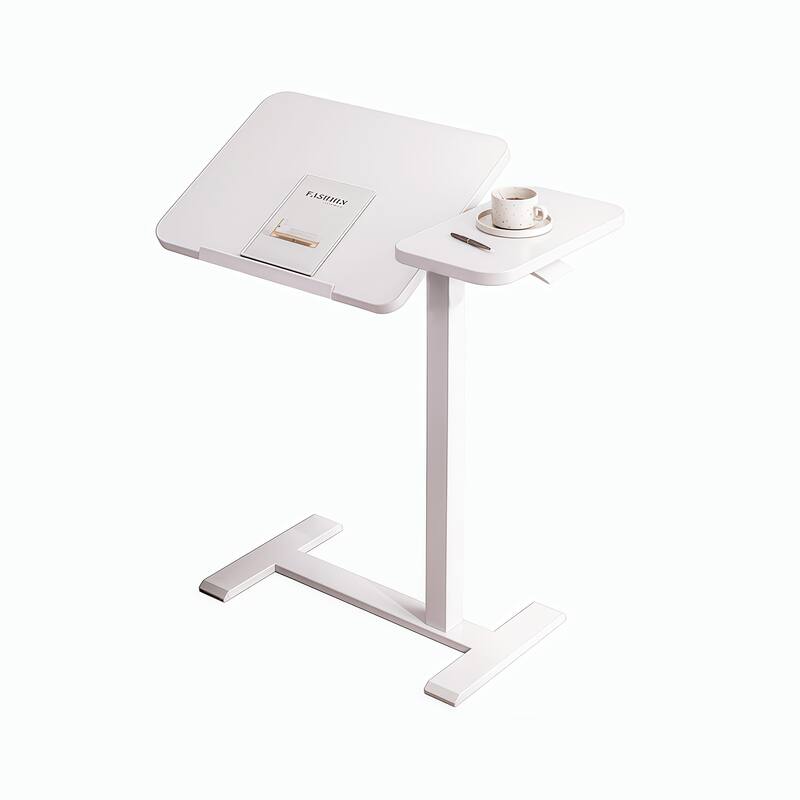 Anmytek Height Adjustable Mobile Overbed Desk with Tilting Top and Wheels White - M