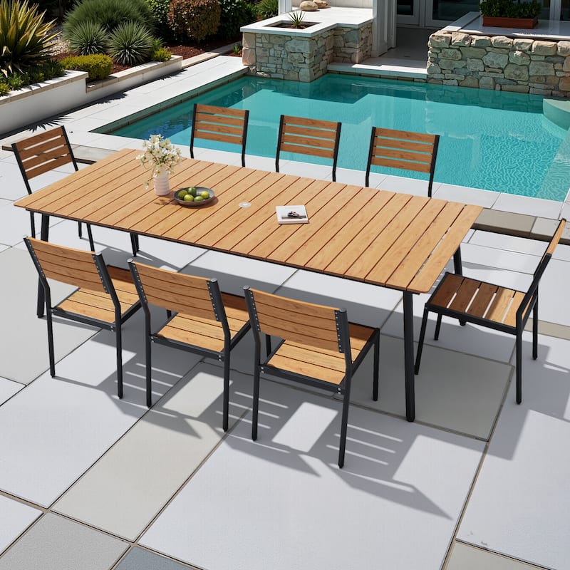 9-piece Outdoor Patio Aluminum Rectangle Dining Set with Chairs Umbrella Hole