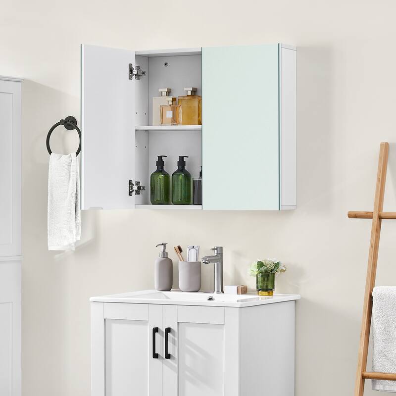 Yaheetech Frameless Mirror Cabinet with Storage and Adjustable Shelf, White - White - Wood Finish