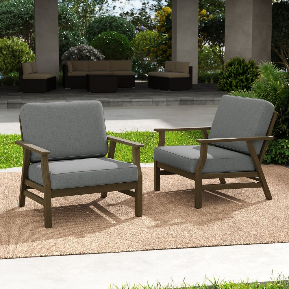 Outdoor 2 Set Teak Wood Club Chairs Set with Cushion