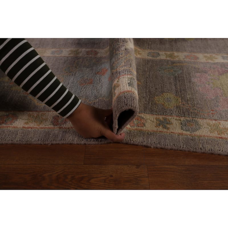 All-Over Gray Oushak Vegetable Dye Area Rug Handmade Wool Carpet - 9'0" x 11'11"