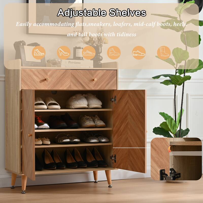 GDFStudio Thatch Shoe Cabinet with Commercial-Grade Laminate Herringbone Storage and Adjustable Shelves