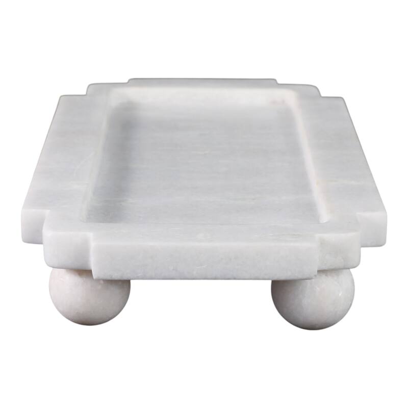 Modern Marble Tray with Elevated Base and Rounded Feet - 2" White - 13" x 7.25" x 2"
