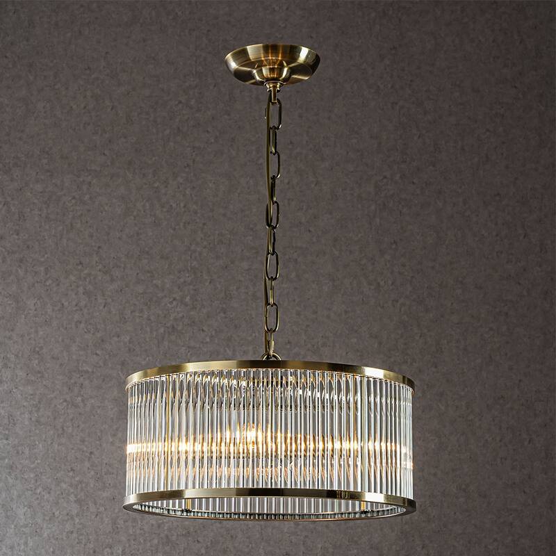 4/10-Light Modern Glam Glass Drum Chandelier Contemporary Hanging Light For Living Room Entryway Bedroom - W16'' - Antique Bronze