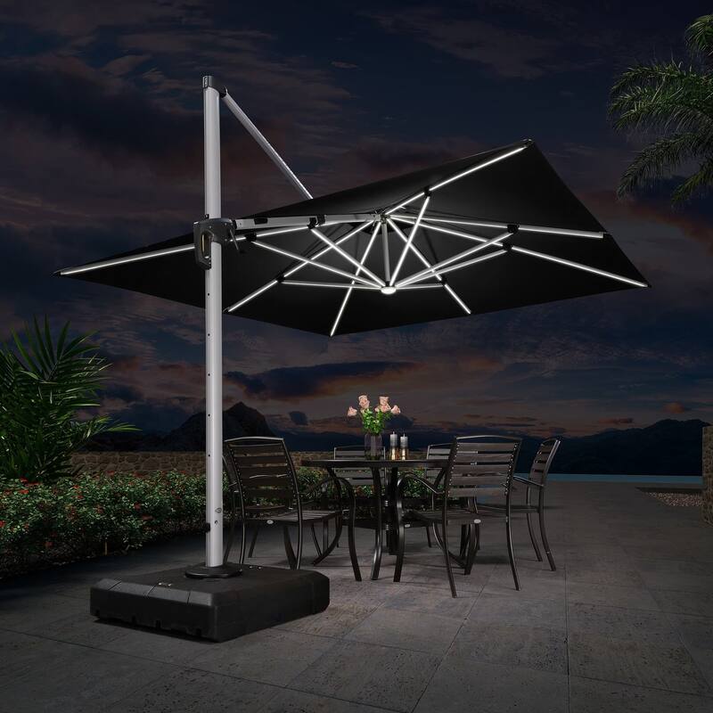 PURPLE LEAF 9/10/11 ft Square 09x12 ft Rectangle Double Top LED Patio Cantilever Umbrella with Base