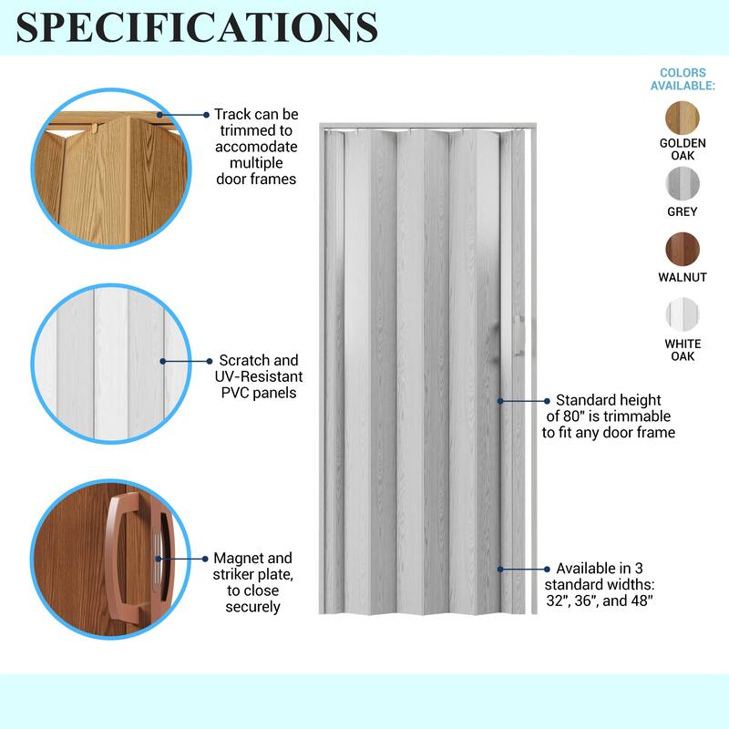Home Studio PVC Foldable Accordion Door, Space-Saving, Room Divider Door
