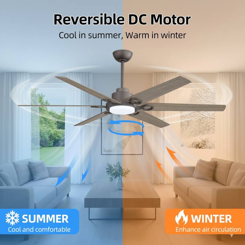 MLiAN 64 in. 6 Playwood Blade Dc Motor Indoor Downrod Gray Standard Ceiling Fan with Remote Integrated LED - 64''