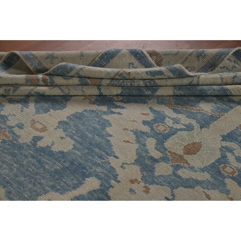 Hand Knotted Oriental 100% Wool Carpet Transitional All-Over Navy Blue & Blues Oushak Area Rug - 12' 5'' X 9' 9''