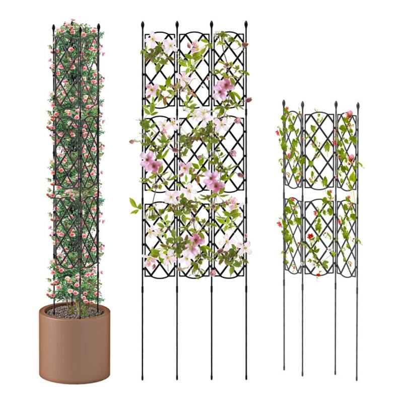 Black Metal Garden Trellis 3 Panels Adjustable 32"-64" Height Climbing Plant Support Frame - 19" x 64"