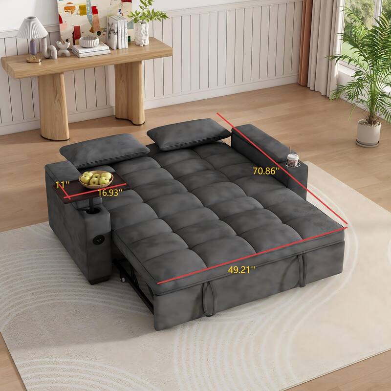 Rossetta Modern Style Chenille Fabric Folding Convertible Pullout Sofa Bed with 3 in 1 Functional Armrest