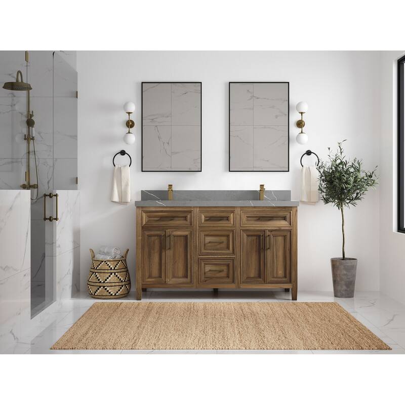 Willow Collections 60 in. W x 22 in. D Santa Monica Teak Double Sink Bathroom Vanity with Countertop