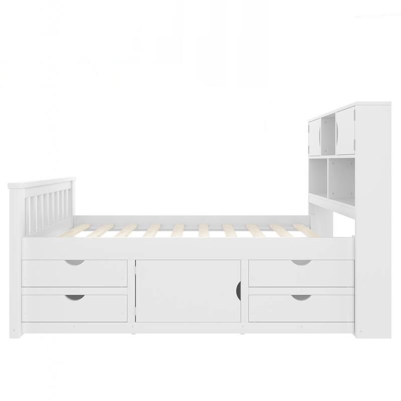 Twin Size Captain Platform Bed Frame with Storage Bookcases and Shelves