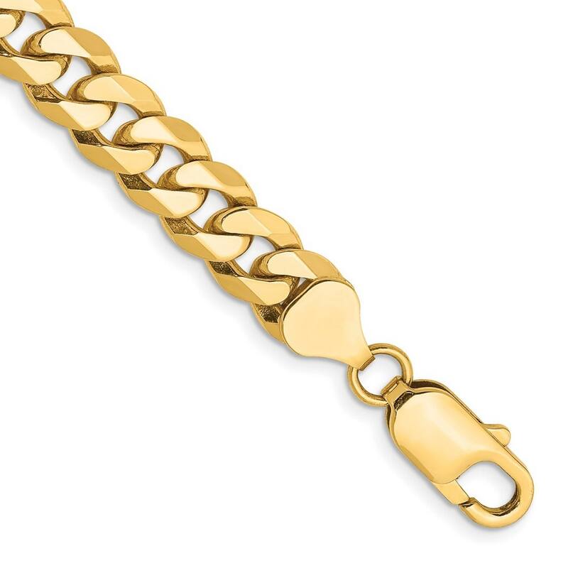 Curata 10k Yellow Gold 8mm Flat Beveled Curb Chain Bracelet