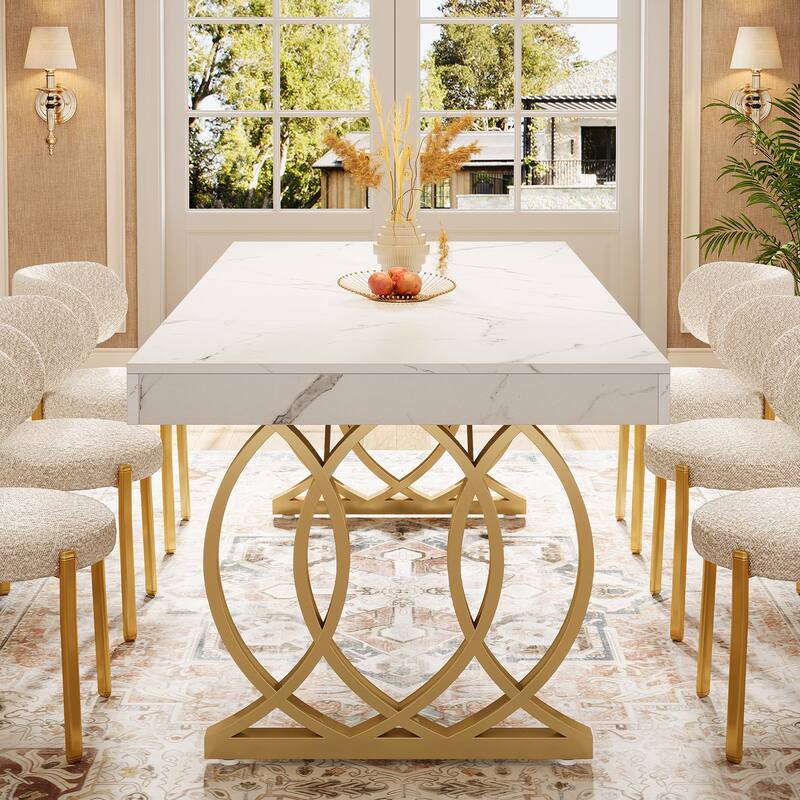 Modern Kitchen Table with Faux Marble Tabletop and Geometric Legs