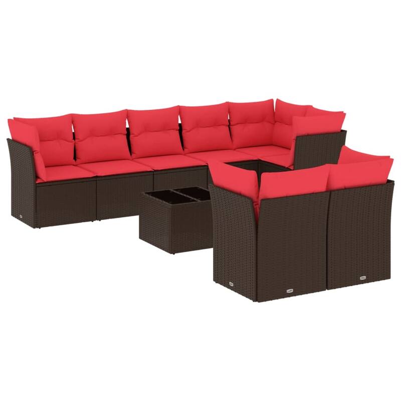 vidaXL 8/9 Piece Patio Sofa Set with Cushions Brown/Gray Poly Rattan - 21.7 x 24.4 x 27.2