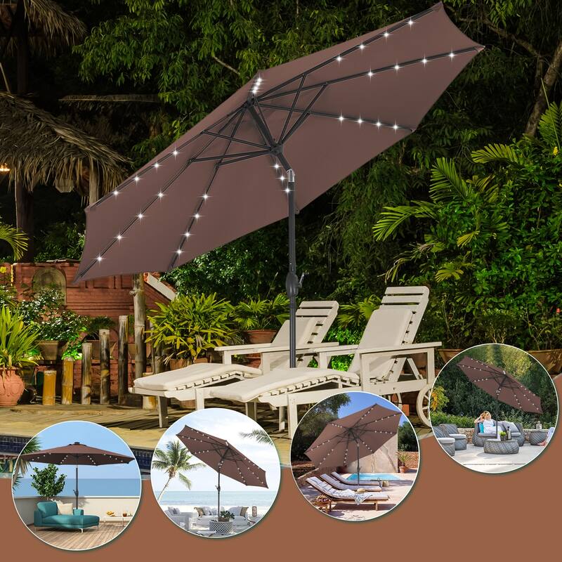 10ft Patio Umbrella with Lights Outdoor Solar Umbrella