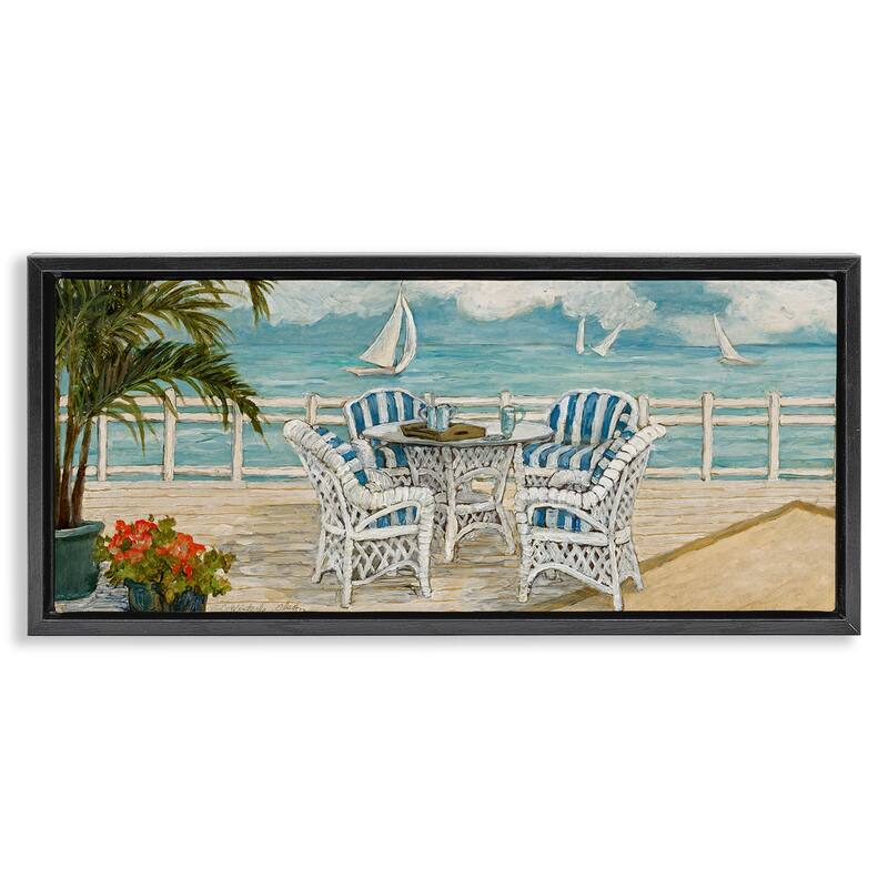 Stupell Summer Beach View Deck Framed Floater Canvas Wall Art Design By Charlene Olson - 31 x 14 - Black