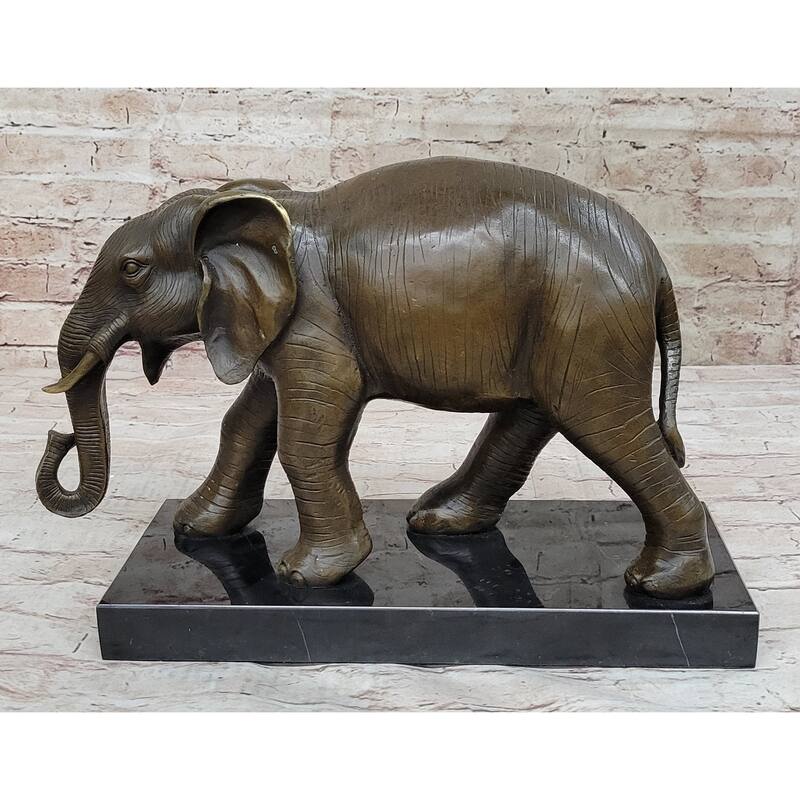 Imitative Elephant Bronze Sculpture Statue On Marble Base - Antoine Barye Reproduction Art