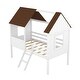 preview thumbnail 4 of 9, Twin Size Low Loft Bed with with Two Side Windows, House-shaped Bed with Ladder, Pine Wooden Bed with Guardrail, White+Brown