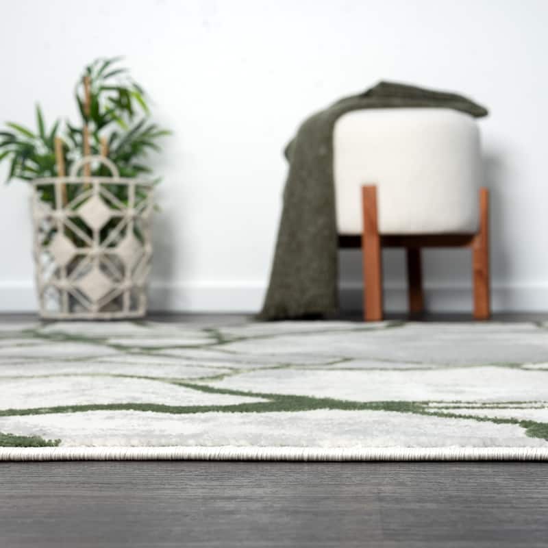 Abani Atlas Collection ATL200B Contemporary Web Grey Green Area Rug