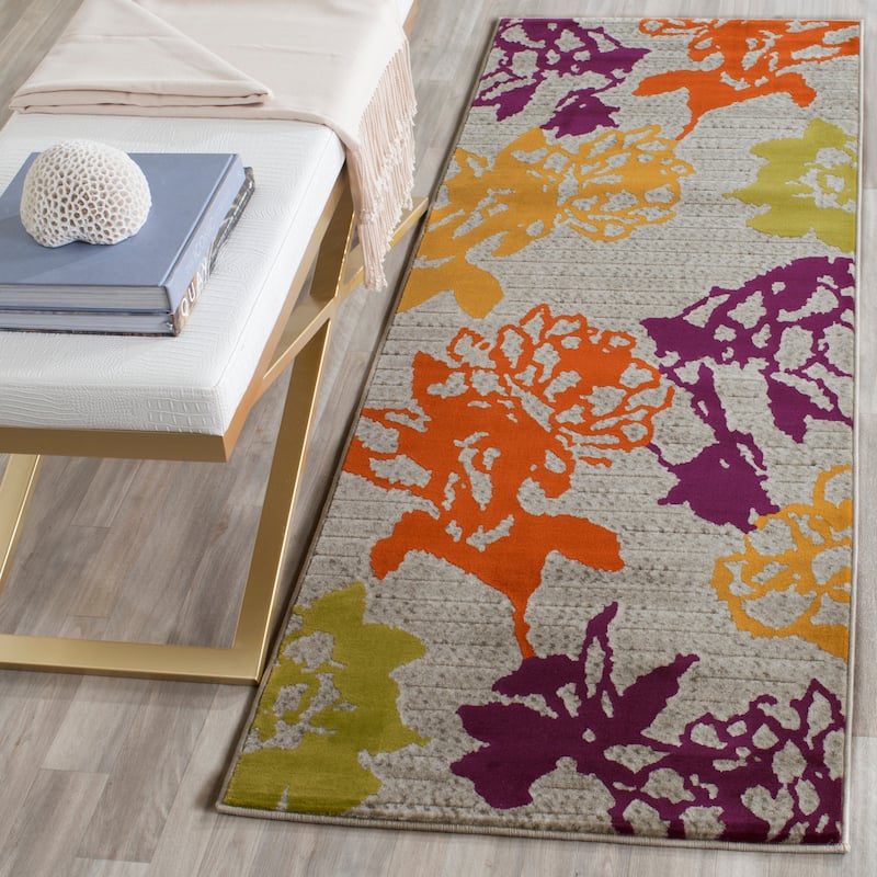 SAFAVIEH Porcello Katharyn Modern Rug - 2'4" x 9' Runner - Light Grey/Purple