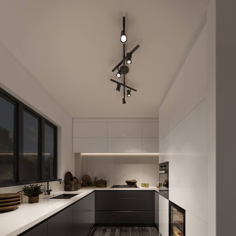 51" 6-Light Matte Black Adjustable Track Lighting with Center Swivel Bars and Pivoting Track Heads - 4.75"