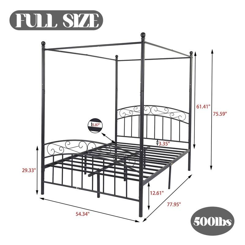 Caxkun Canopy Bed Frame Four-Poster Metal Platform Bed