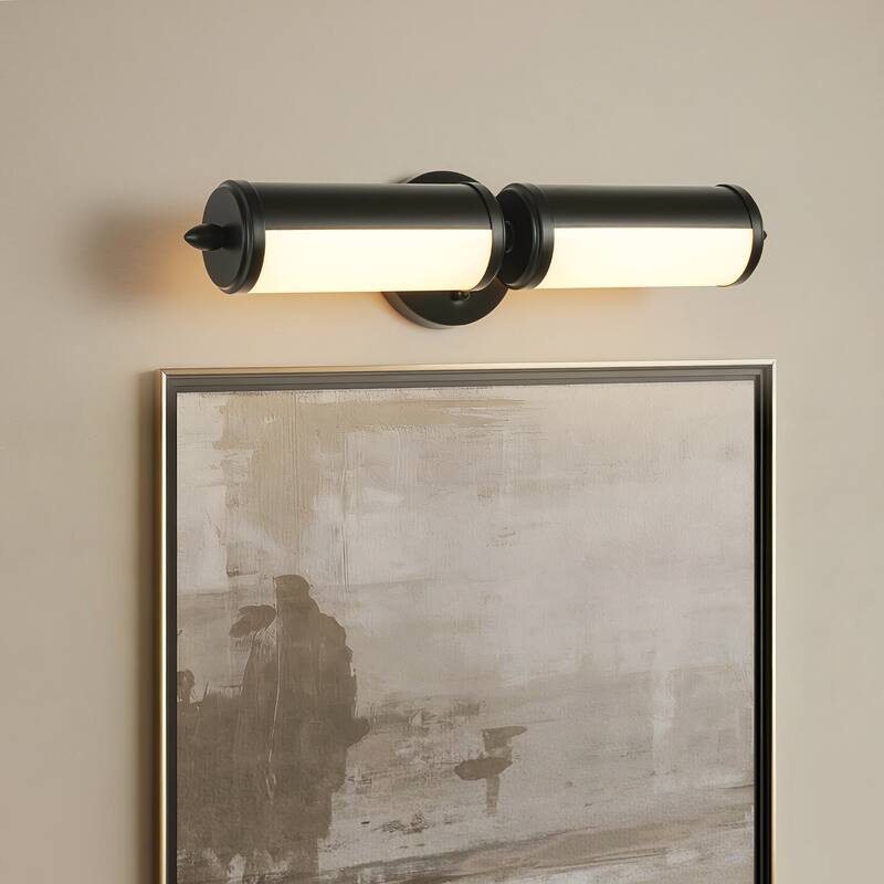 20.2in. 2-Light Modern Brass Cylinder LED Bathroom Wall Sconce with Acrylic Shade