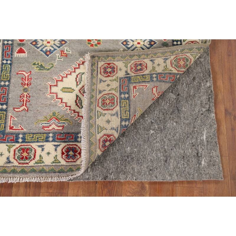 Gray Geometric Kazak Foyer Rug Hand-Knotted Oriental Wool Carpet - 2'8" x 4'1"