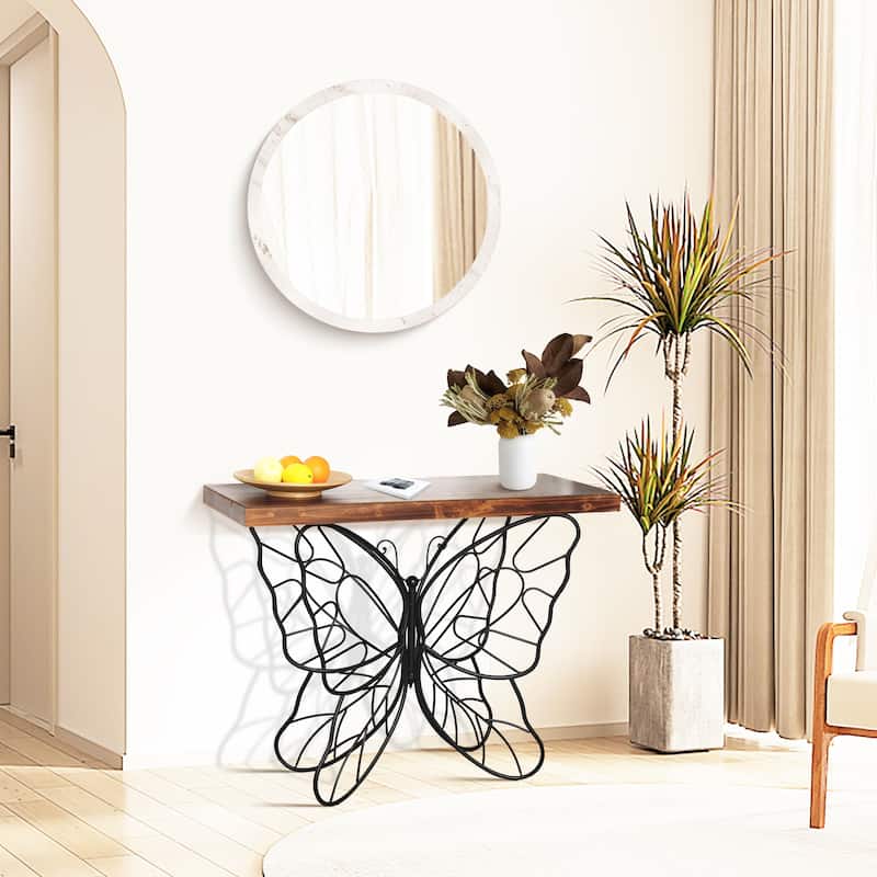 Butterfly Black and Brown Metal and Wood Accent Table - 31.25" H x 40.75" W x 16" D