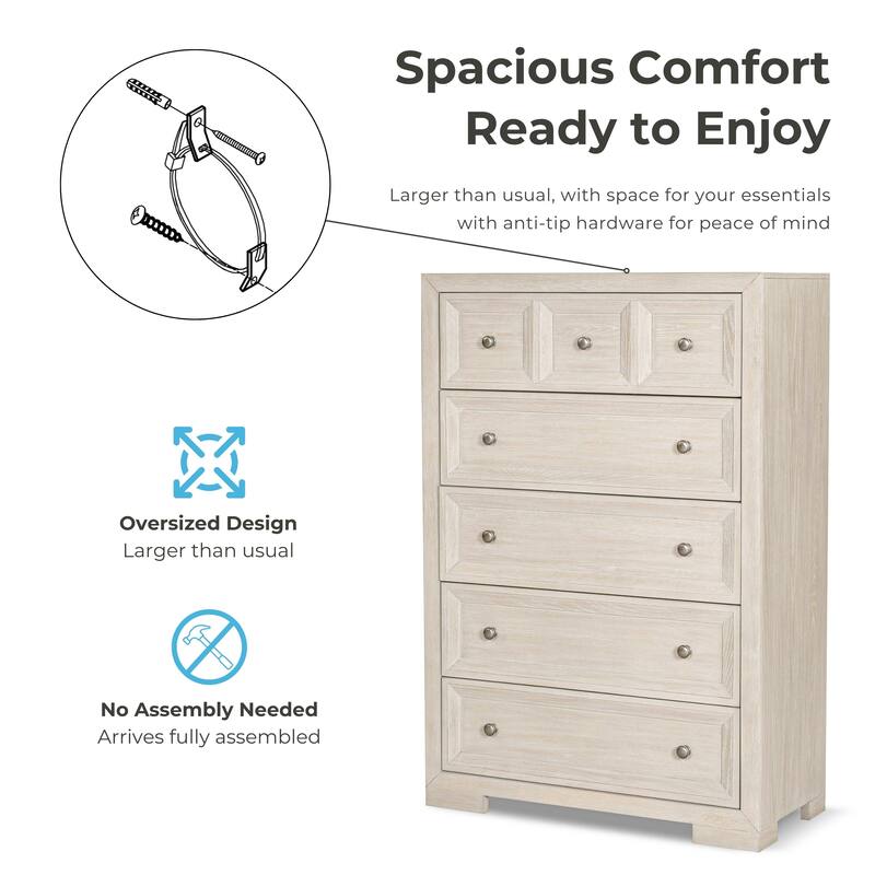 Furniture of America Durem II Modern 3-Piece Solid Wood Panel Bedroom Set with Oversized Nightstand and Chest