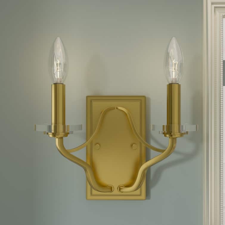 Acroma 2-light Mid-century Modern Candle Gold Wall Lights - Antique brass